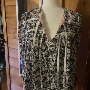 REBECCA MINKOFF Women's Black & Cream Printed Tie-Front Blouse